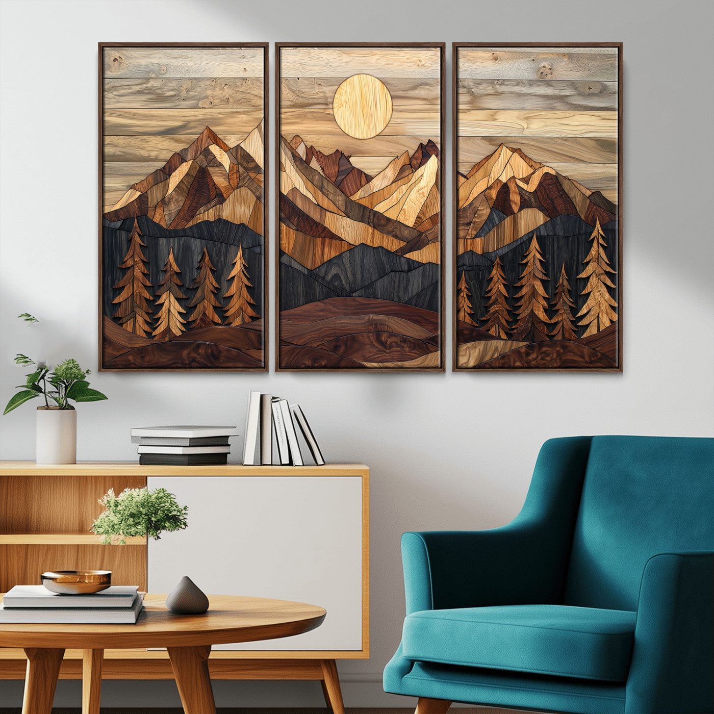 Mountain Landscape Wall Art Print - Sunset Hills Canvas Print, featuring an abstract nature scene with earthy tones and misty peaks, perfect for boho and modern decor.