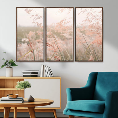 Soft pastel field with wild grasses in warm light, ideal for minimal nature or airy countryside-inspired interior wall decoration.