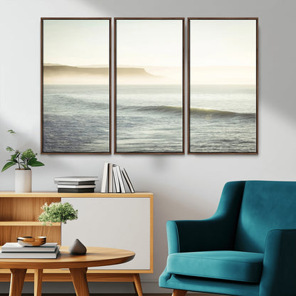 Canvas of a misty ocean scene with coastal cliffs and soft neutral tones, ideal for Scandinavian coastal or minimalist nature-inspired home decor.