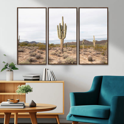 Canvas of a saguaro cactus in an earthy Sonoran desert landscape, ideal for Southwestern Boho or desert minimalism inspired home decor.   2/2