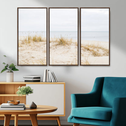 Canvas of soft beach dunes and coastal grasses in neutral tones, perfect for Scandinavian coastal or minimalist nature-inspired home decor.   2/2