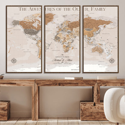 43101120-MGV-CV-36X24-World Travel Map with Pins – Push Pin Maps of Where I've Been, Framed Wall Map for Travel Memories, Old Style Decorative World Map - H10