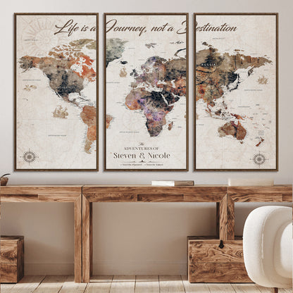 96000140-MGV-CV-36X24-Custom Push Pin World Map Wall Canvas Print – Personalized Travel Tracker with Pins – Framed Large Multi-Size Canvas for Home Office Decor