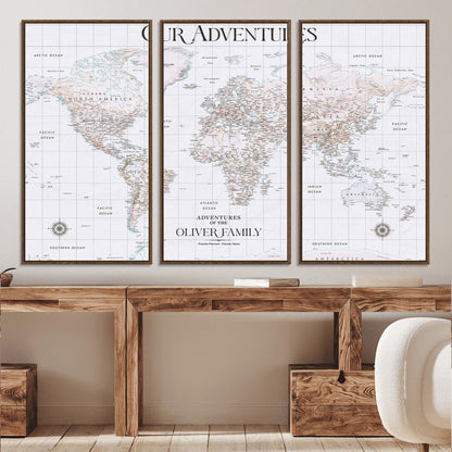 40041157-MGV-CV-36X24-Custom Push Pin World Map Wall Canvas Print – Personalized Travel Tracker with Pins – Framed Large Multi-Size Canvas for Home Office Decor