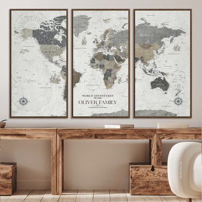 24596128-MGV-CV-36X24-Custom Push Pin World Map Wall Canvas Print – Personalized Travel Tracker with Pins – Framed Large Multi-Size Canvas for Home Office Decor