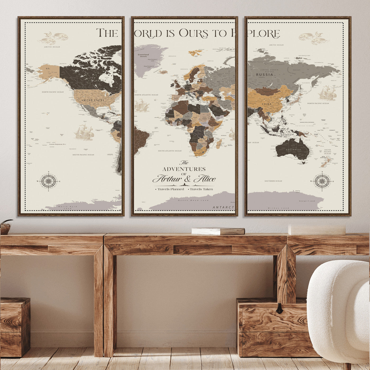 80998319-MGV-CV-36X24-Personalize World Map Push Pin Wall Canvas Print – Personalized Travel Tracker with Pins – Framed Large Multi-Size Canvas for Home Office Decor