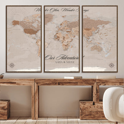 95243244-MGV-CV-36X24-Custom Push Pin World Map Wall Canvas Print – Personalized Map for Travel Lovers - Large Personalized Gift for Home Office Decor