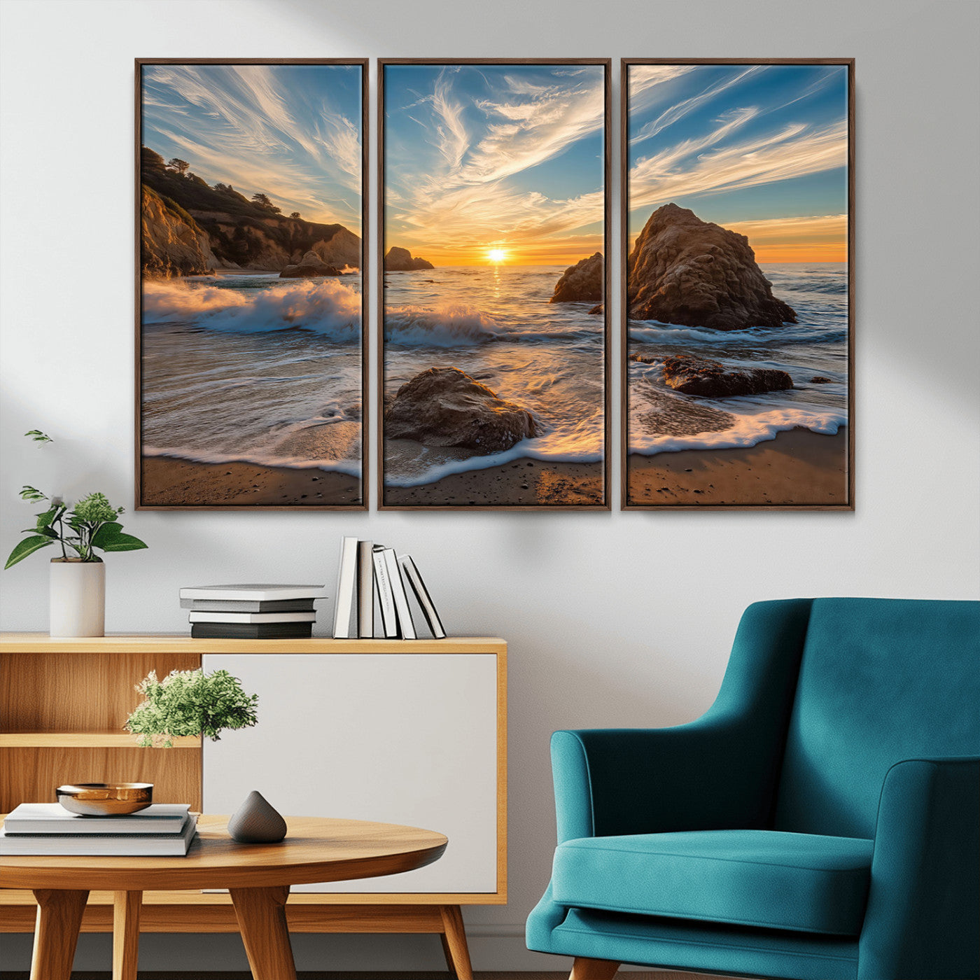 Rocky Ocean Sunset Wall Art Print, Seaside Canvas Wall Art, Dramatic Seascape Canvas Print for Coastal Modern Decor, Ocean Sunset Art Printing