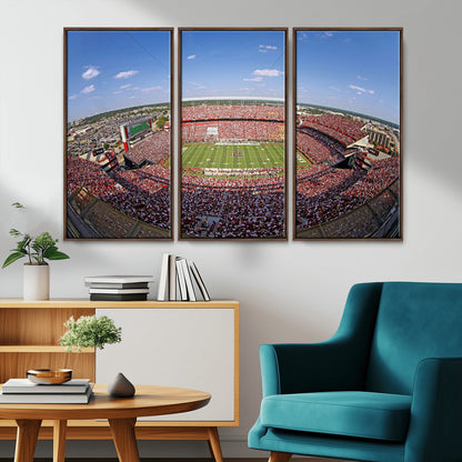 An William Brice-Stadium view of a full football stadium with cheering fans and clear blue skies, capturing the excitement and energy of the game.