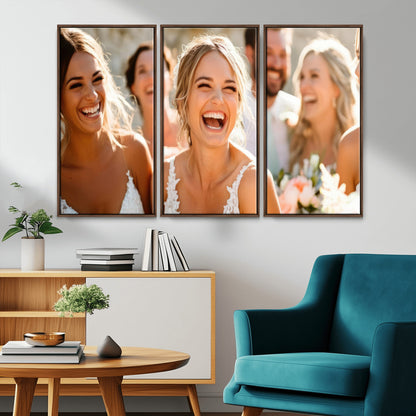 MGV-FC-48X32-3P - Joyful Wedding Wall Art – Laughing Bride and Bridesmaids Canvas Print, Romantic Celebration Photography Decor for Bedroom, Living Room, or Wedding Gift