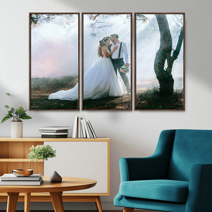 MGV-FC-48X32-3P - Forest Wedding Wall Art – Romantic Bride and Groom Canvas Print, Enchanted Woodland Photography Decor for Bedroom, Living Room, or Wedding Gift