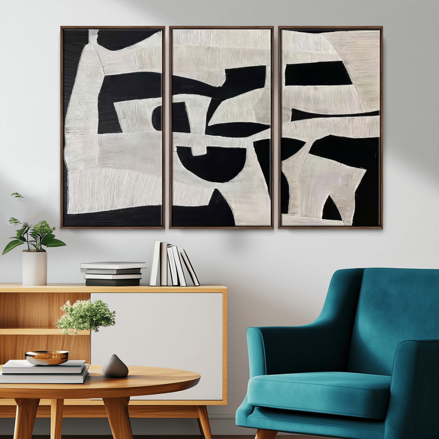 Minimalist black and white canvas featuring bold abstract textures and geometric shapes, ideal for modern neutral decor.