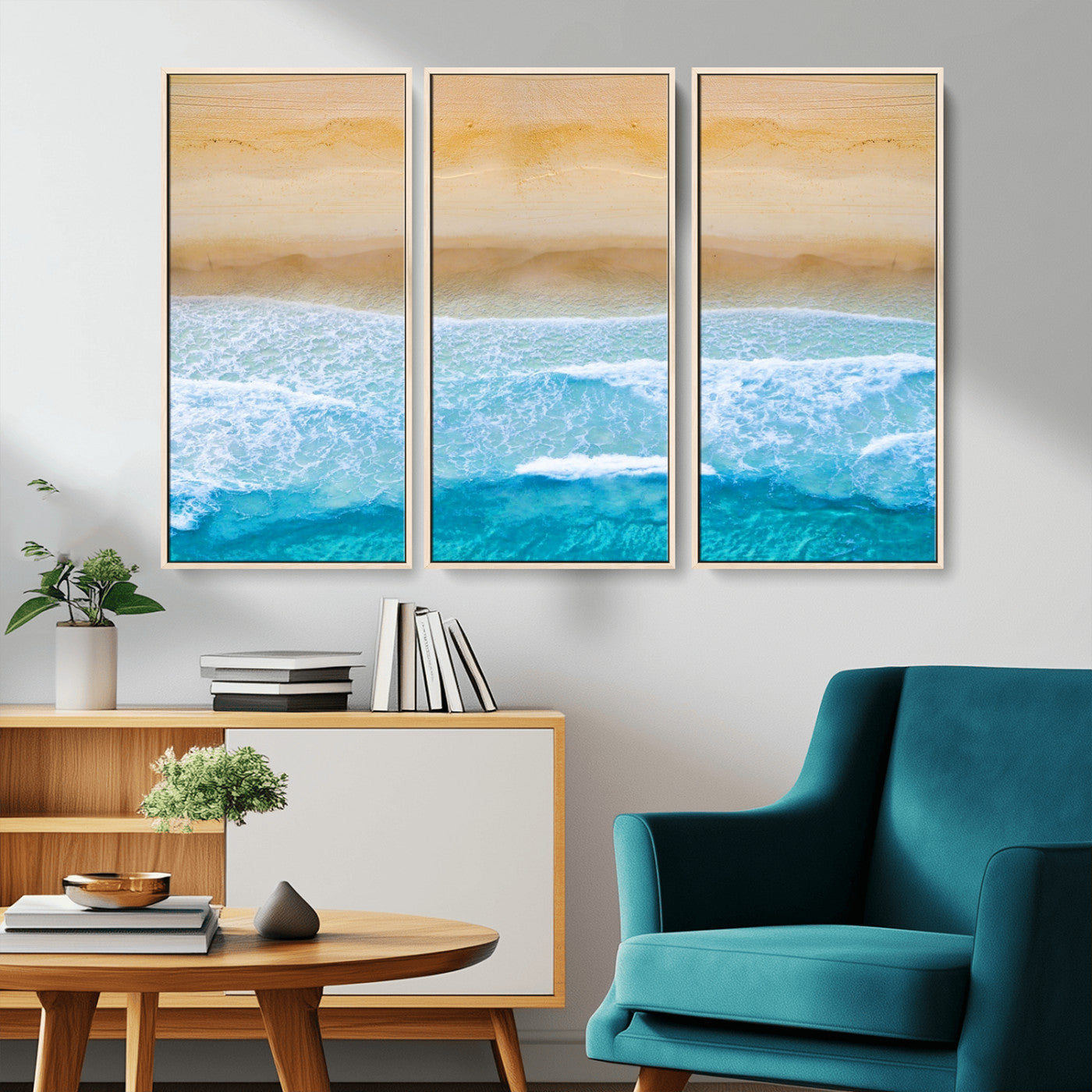 -Aerial Beach Wall Art – Serene Ocean Waves & Sandy Shore Canvas Print, Coastal Home Decor for Living Room, Bedroom or Office