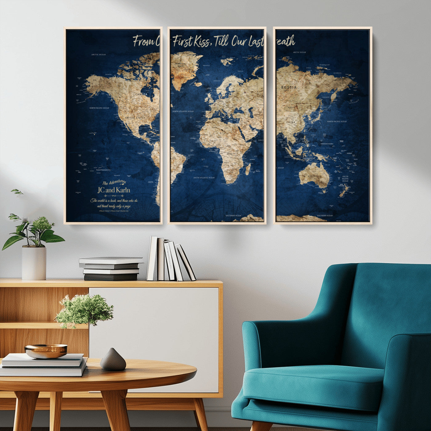 56122A-MGV-CV-36X24-Push Pin World Map Canvas Print – Framed Wall Art for Couples to Track Their Travels – Anniversary Gift or Home Adventure Decor - H2-Orj