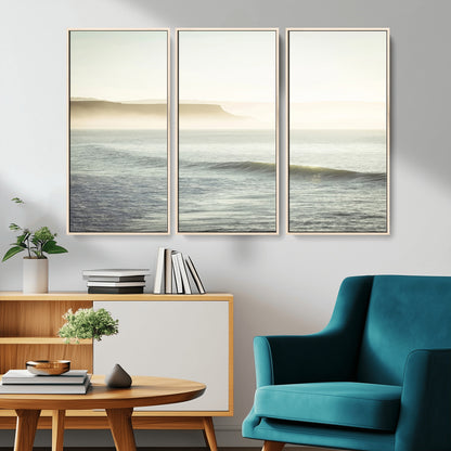 Canvas of a misty ocean scene with coastal cliffs and soft neutral tones, ideal for Scandinavian coastal or minimalist nature-inspired home decor.