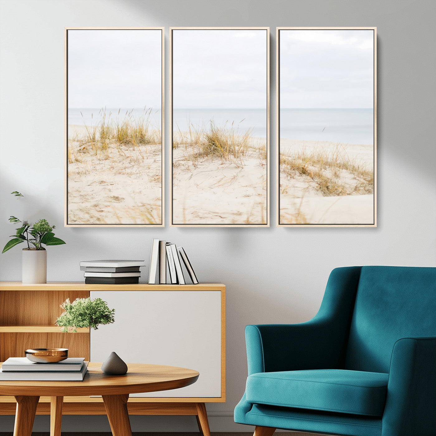 Canvas of soft beach dunes and coastal grasses in neutral tones, perfect for Scandinavian coastal or minimalist nature-inspired home decor.   2/2