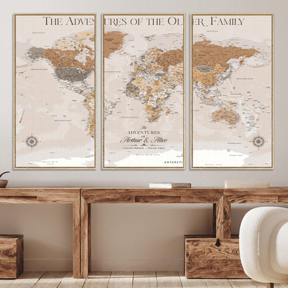 43101120-MGV-CV-36X24-World Travel Map with Pins – Push Pin Maps of Where I've Been, Framed Wall Map for Travel Memories, Old Style Decorative World Map - H10
