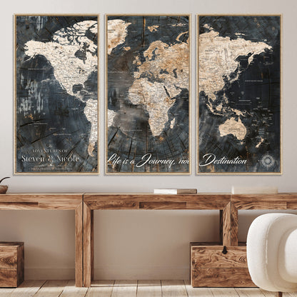 13001721-MGV-CV-36X24-Custom Push Pin World Map Wall Canvas Print – Personalized Travel Tracker with Pins – Framed Large Multi-Size Canvas for Home Office Decor