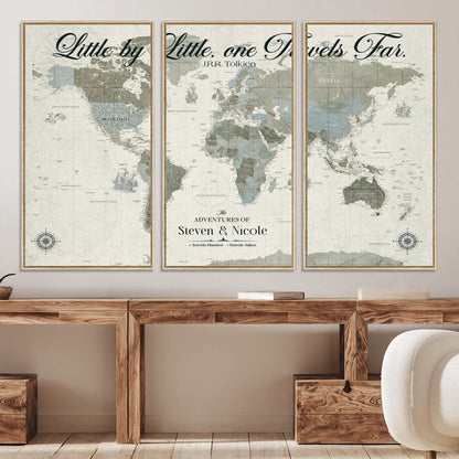72081300-MGV-CV-36X24-Custom Push Pin World Map Wall Canvas Print – Personalized Travel Tracker with Pins – Framed Large Multi-Size Canvas for Home Office Decor