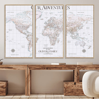 40041157-MGV-CV-36X24-Custom Push Pin World Map Wall Canvas Print – Personalized Travel Tracker with Pins – Framed Large Multi-Size Canvas for Home Office Decor