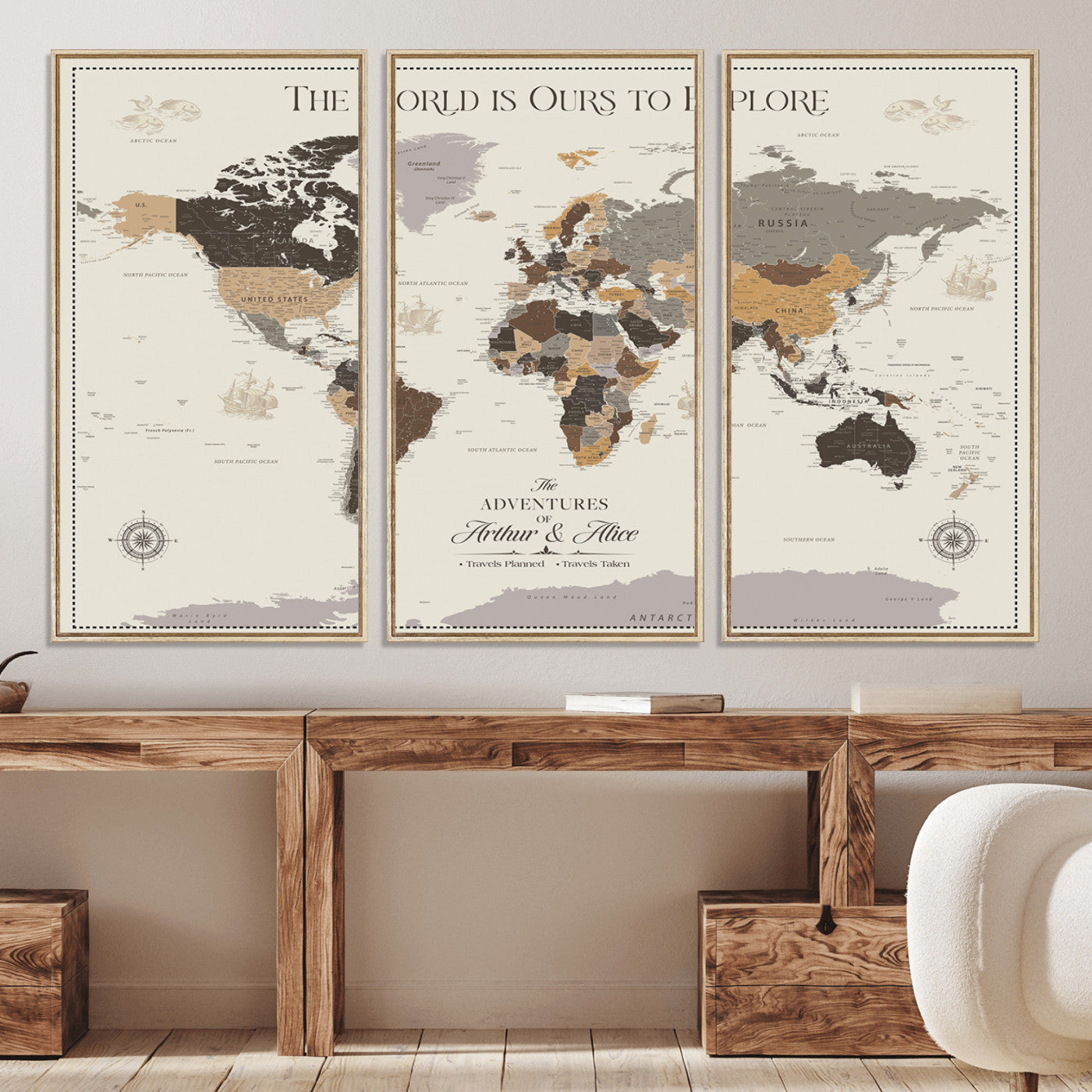 80998319-MGV-CV-36X24-Personalize World Map Push Pin Wall Canvas Print – Personalized Travel Tracker with Pins – Framed Large Multi-Size Canvas for Home Office Decor