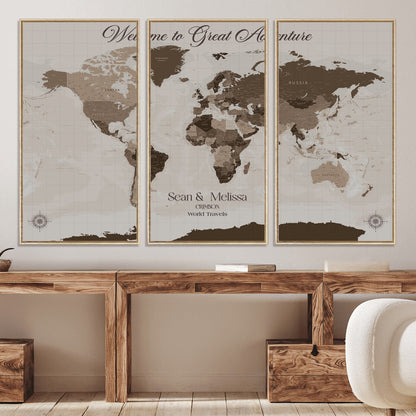 49871705-MGV-CV-36X24-Push Pin Customize World Map Wall Canvas Print – Personalized Travel Tracker with Pins – Custom Wall Art Canvas for Home Office Decor