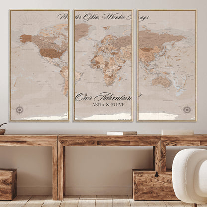 95243244-MGV-CV-36X24-Custom Push Pin World Map Wall Canvas Print – Personalized Map for Travel Lovers - Large Personalized Gift for Home Office Decor
