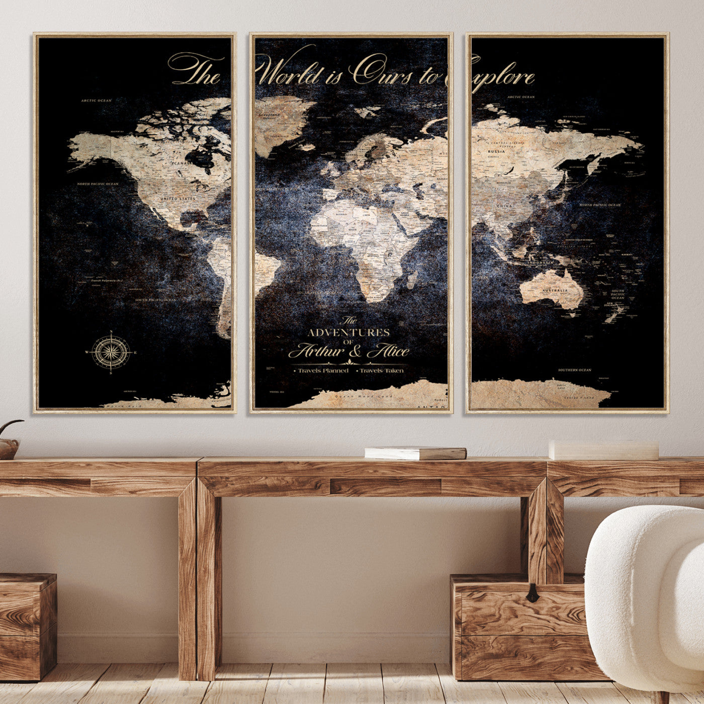 '-Customize Push Pin World Map Wall Canvas Print, Personalized Travel Tracker with Pins, Framed Large Canvas for Home Office Decor - H37