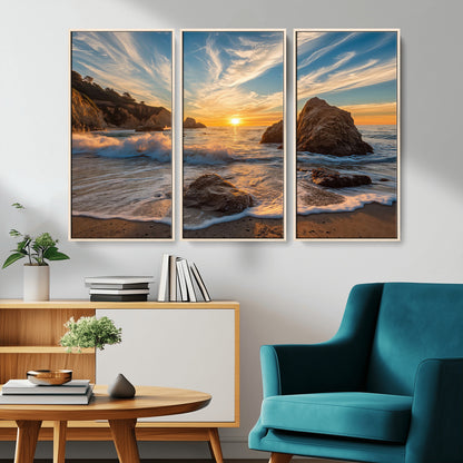 Rocky Ocean Sunset Wall Art Print, Seaside Canvas Wall Art, Dramatic Seascape Canvas Print for Coastal Modern Decor, Ocean Sunset Art Printing
