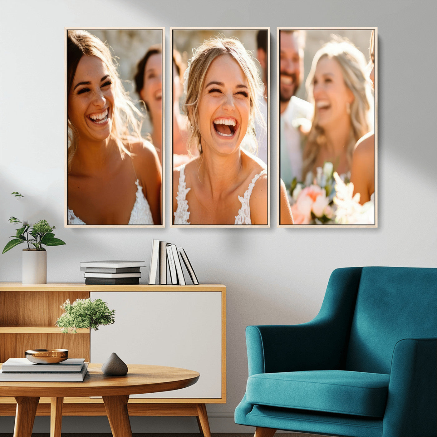MGV-FC-48X32-3P - Joyful Wedding Wall Art – Laughing Bride and Bridesmaids Canvas Print, Romantic Celebration Photography Decor for Bedroom, Living Room, or Wedding Gift