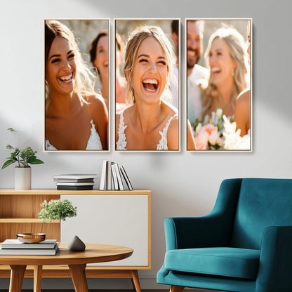 MGV-FC-48X32-3P - Joyful Wedding Wall Art – Laughing Bride and Bridesmaids Canvas Print, Romantic Celebration Photography Decor for Bedroom, Living Room, or Wedding Gift