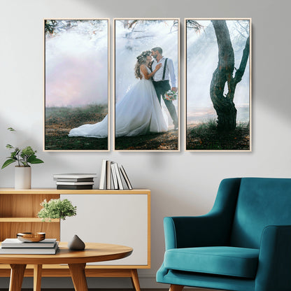 MGV-FC-48X32-3P - Forest Wedding Wall Art – Romantic Bride and Groom Canvas Print, Enchanted Woodland Photography Decor for Bedroom, Living Room, or Wedding Gift