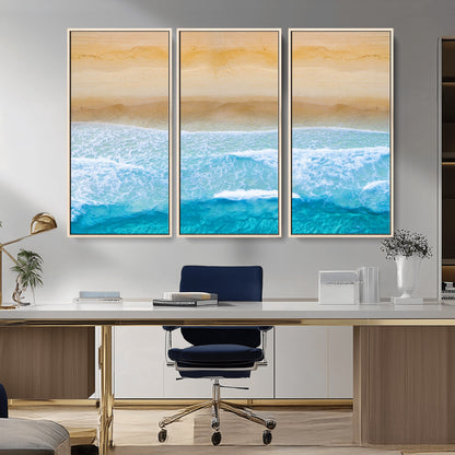 -Aerial Beach Wall Art – Serene Ocean Waves & Sandy Shore Canvas Print, Coastal Home Decor for Living Room, Bedroom or Office