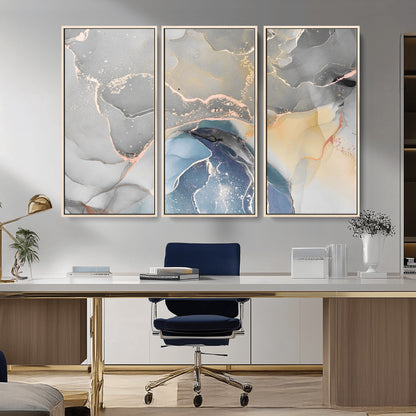 -Abstract Fluid Art Wall Decor – Blue, Gray & Gold Canvas Print, Modern Home and Office Wall Art Decor for Living Room, Bedroom or Workspace