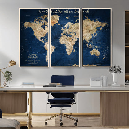 56122A-MGV-CV-36X24-Push Pin World Map Canvas Print – Framed Wall Art for Couples to Track Their Travels – Anniversary Gift or Home Adventure Decor - H2-Orj