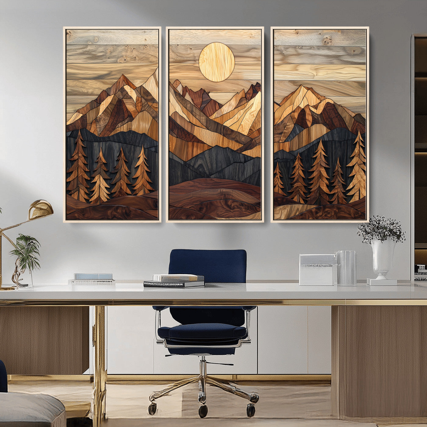 Mountain Landscape Wall Art Print - Sunset Hills Canvas Print, featuring an abstract nature scene with earthy tones and misty peaks, perfect for boho and modern decor.