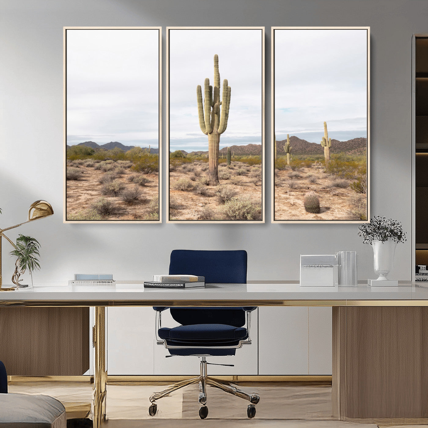 Canvas of a saguaro cactus in an earthy Sonoran desert landscape, ideal for Southwestern Boho or desert minimalism inspired home decor.   2/2