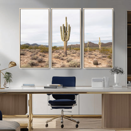 Canvas of a saguaro cactus in an earthy Sonoran desert landscape, ideal for Southwestern Boho or desert minimalism inspired home decor.   2/2