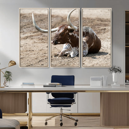 Texas Longhorn Wall Art Canvas Print, Framed Country Living Art Picture Print, Farmhouse Aesthetic Perfect Western Rustic Decor Artwork