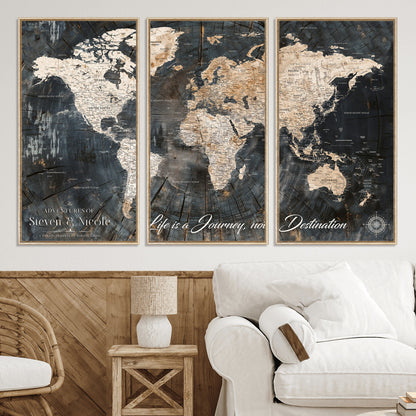 13001721-MGV-CV-36X24-Custom Push Pin World Map Wall Canvas Print – Personalized Travel Tracker with Pins – Framed Large Multi-Size Canvas for Home Office Decor