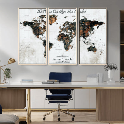 89231588-MGV-CV-36X24-World Travel Map with Pins – Framed Canvas Print to Track Adventures and Create a Visual Travel Journal, Ideal Wall Art for Home - H17