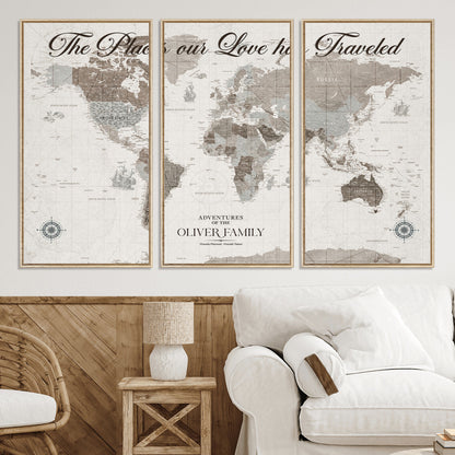 88245481-MGV-CV-36X24-Custom Push Pin World Map Wall Canvas Print – Personalized Travel Tracker with Pins – Framed Large Multi-Size Canvas for Home Office Decor