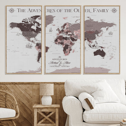 43789856-MGV-CV-36X24-Custom Push Pin World Map Wall Canvas Print – Personalized Travel Tracker with Pins – Framed Large Multi-Size Canvas for Home Office Decor
