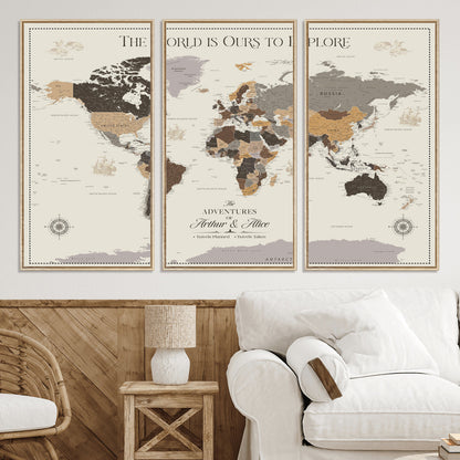 80998319-MGV-CV-36X24-Personalize World Map Push Pin Wall Canvas Print – Personalized Travel Tracker with Pins – Framed Large Multi-Size Canvas for Home Office Decor