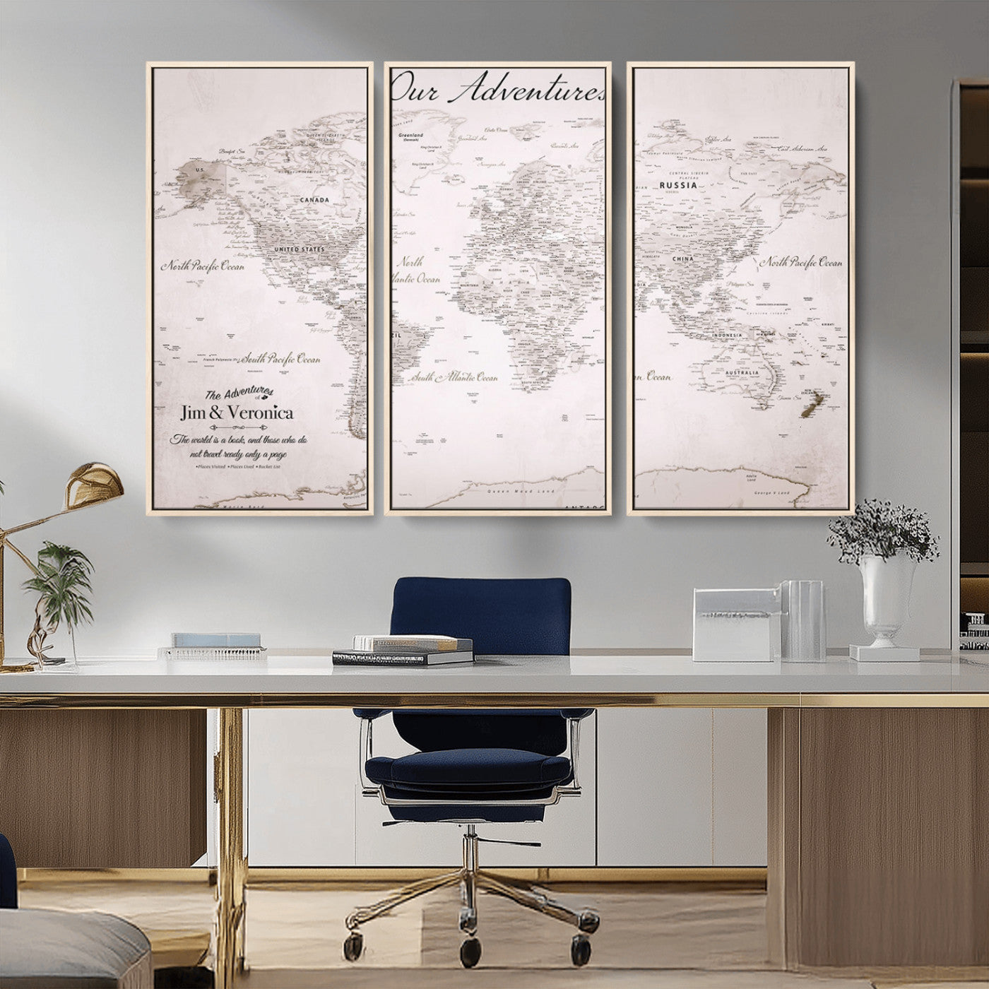 Customize Push Pin World Map Wall Canvas Print – Personalized Travel Map with Foam Pins – Framed Custom Quotie Canvas for Home Office Decor