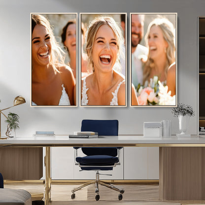 MGV-FC-48X32-3P - Joyful Wedding Wall Art – Laughing Bride and Bridesmaids Canvas Print, Romantic Celebration Photography Decor for Bedroom, Living Room, or Wedding Gift