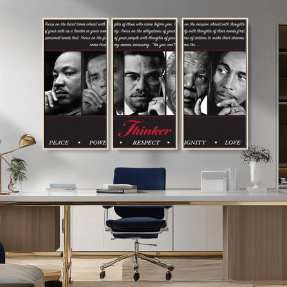 Monochrome canvas of iconic Black leaders with a powerful quote, perfect for modern spaces with a cultural or motivational theme.