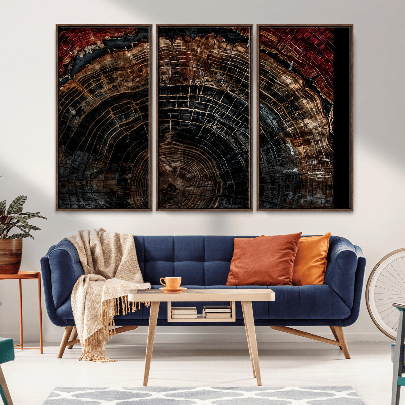 Dark Wood Wall Art Print - Petrified Tree Canvas Print, featuring an intricate tree ring pattern with deep earthy tones and organic textures, perfect for rustic and nature-inspired decor.