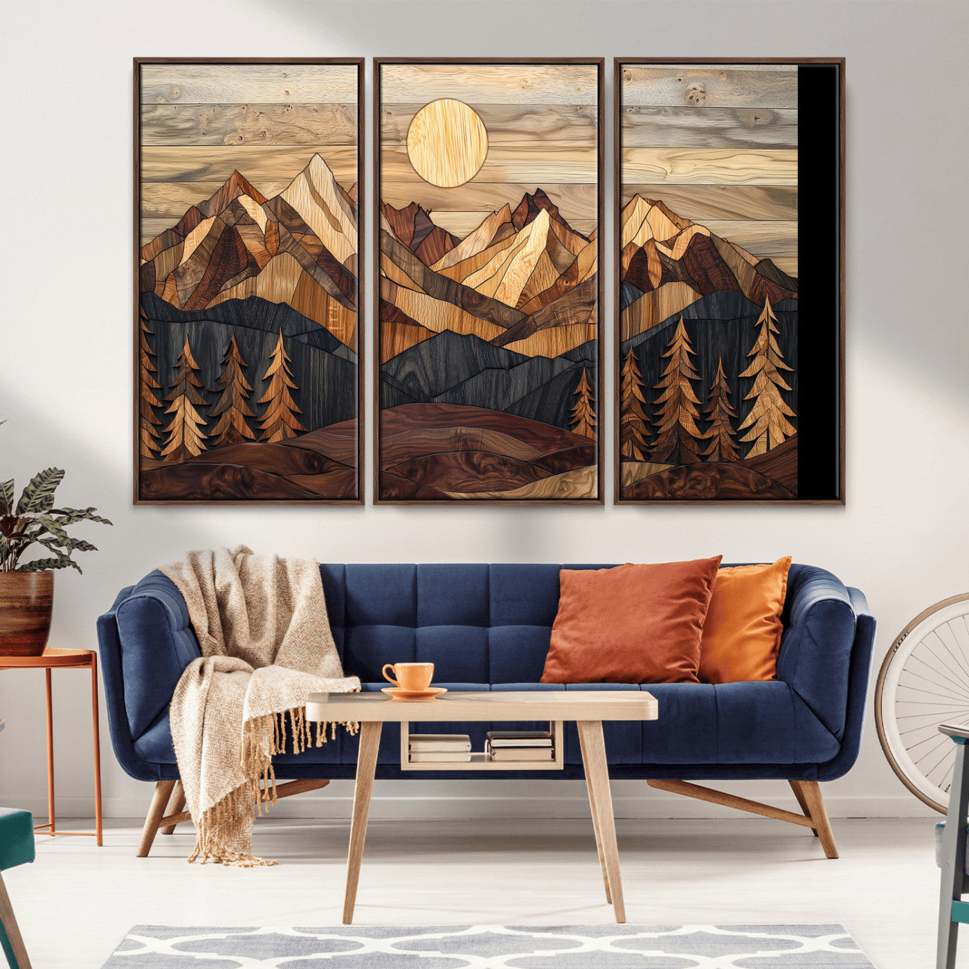 Mountain Landscape Wall Art Print - Sunset Hills Canvas Print, featuring an abstract nature scene with earthy tones and misty peaks, perfect for boho and modern decor.