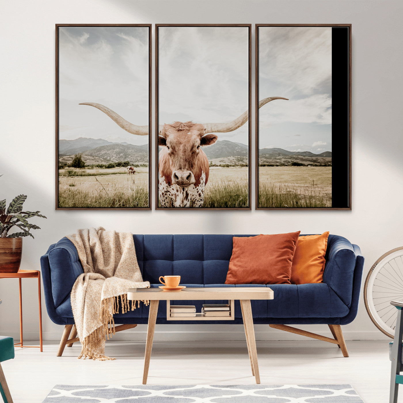 Longhorn Wall Art Print - Western Cow Canvas Print, featuring a majestic Texas longhorn in a rustic prairie setting, perfect for farmhouse and western decor.